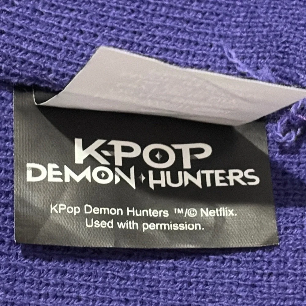 Netflix K-Pop Demon Hunters Purple Knit Beanie Hat Embroidered Logo OSFM